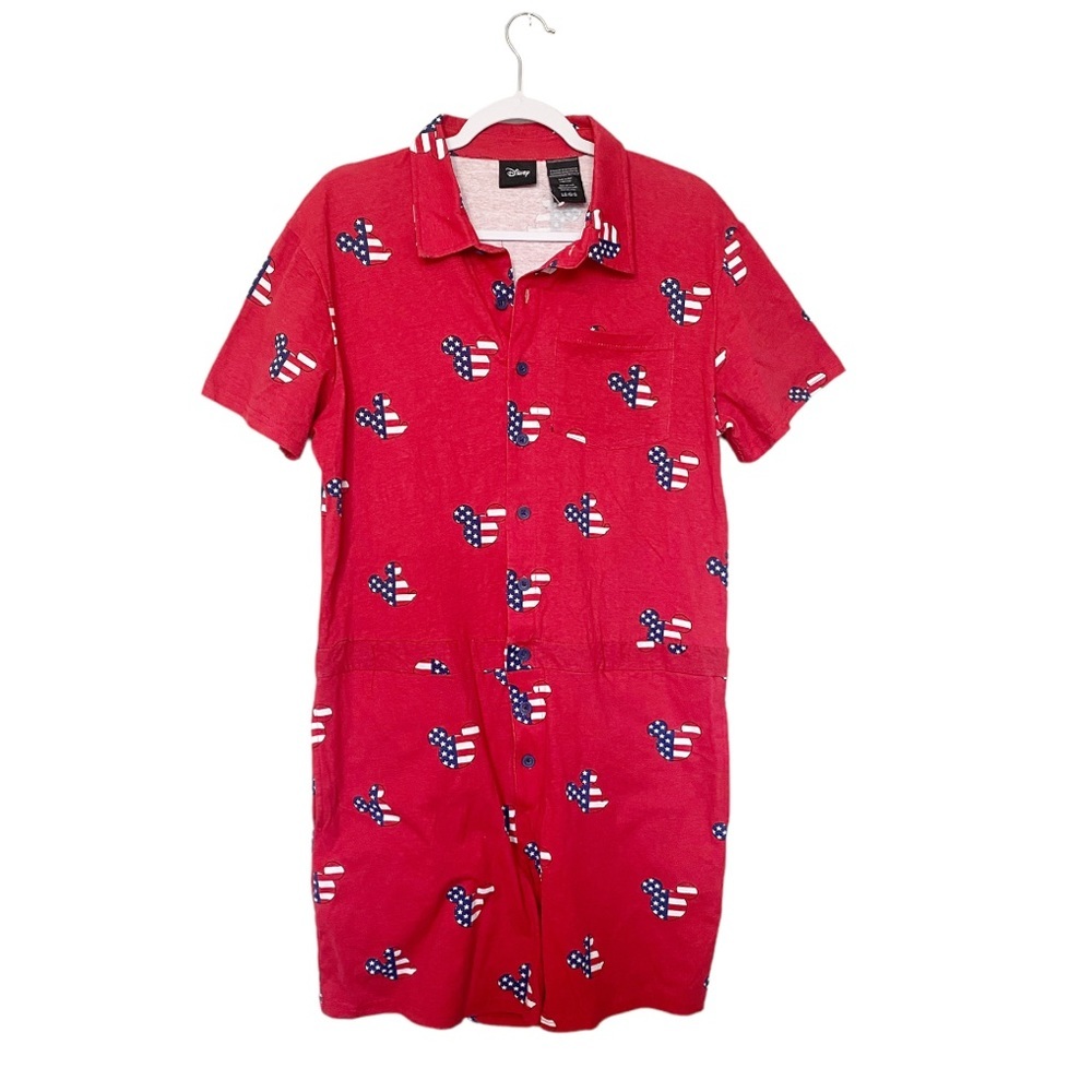 Disney Mickey Mouse Unisex Romper Shorts American Flag Patriotic Red/Blue Large